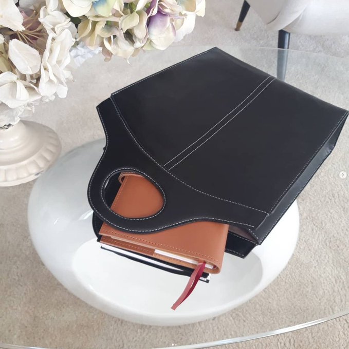 Black leather shopping bag